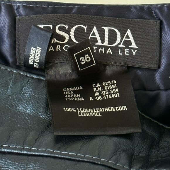 ESCADA Metallic Navy "Lederrock" Leather High Waisted Skirt, Size 36 - Picture 3 of 6